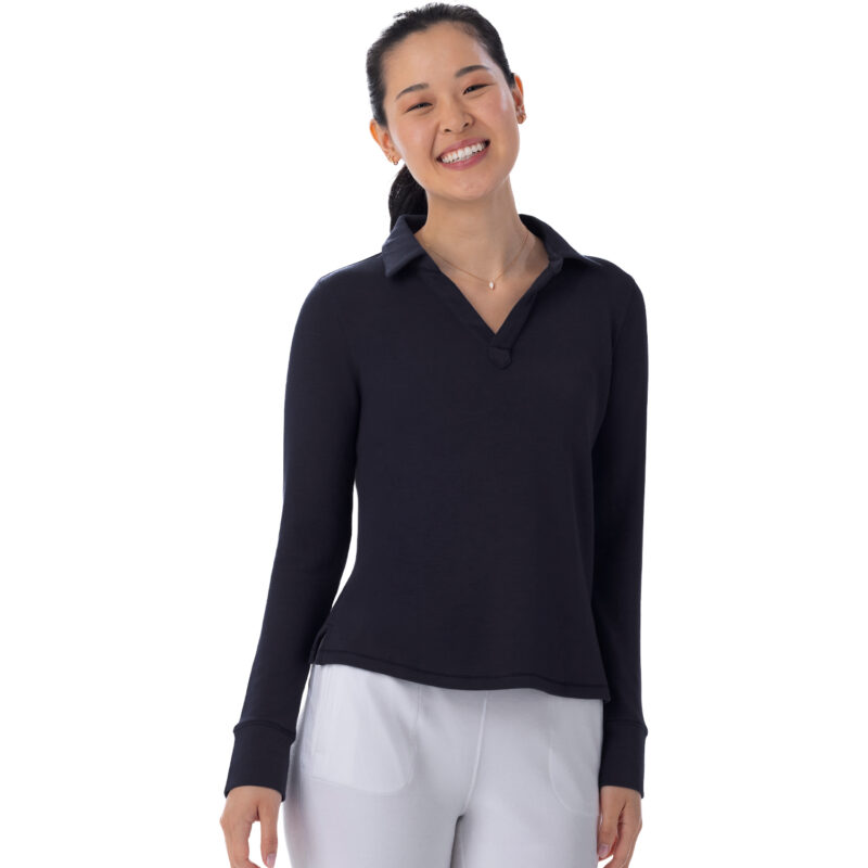 Bliss Knit Long Sleeve Polo Onyx