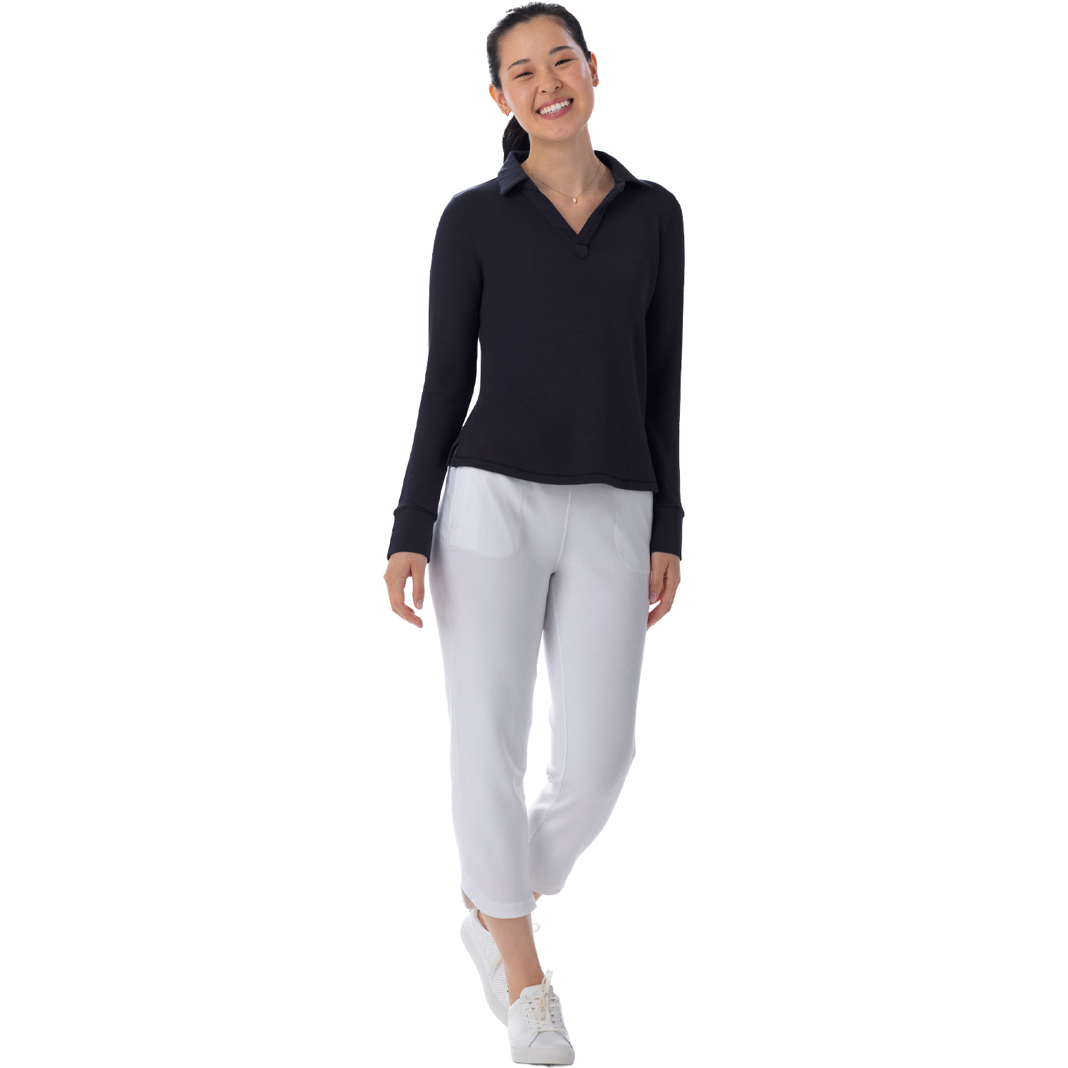 Bliss Knit Long Sleeve Polo Onyx - Image 4