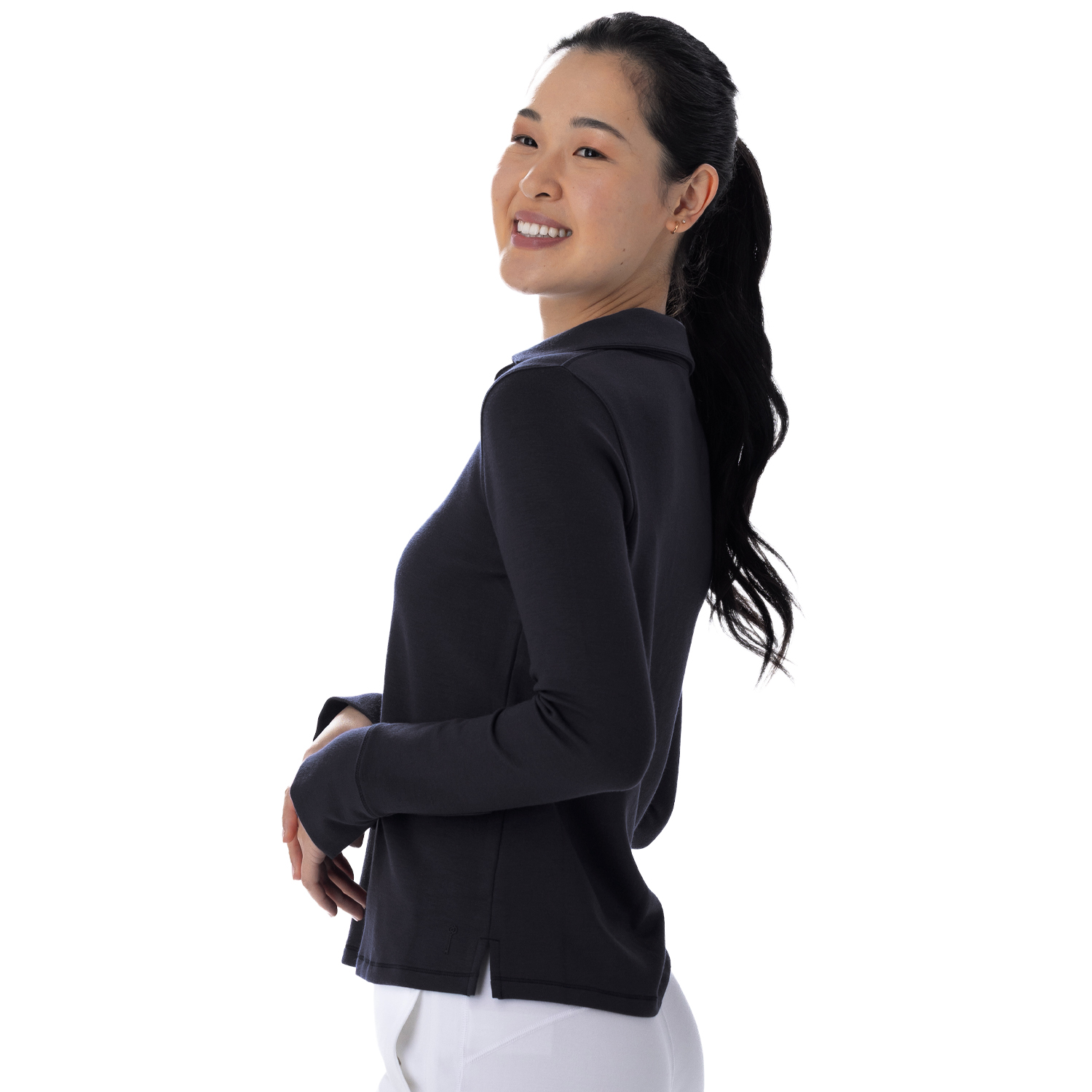Bliss Knit Long Sleeve Polo Onyx - Image 3
