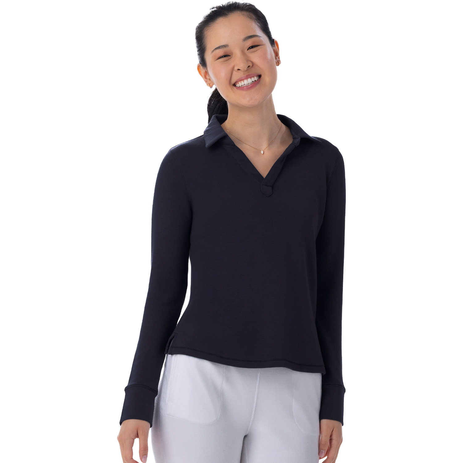 Bliss Knit Long Sleeve Polo Onyx