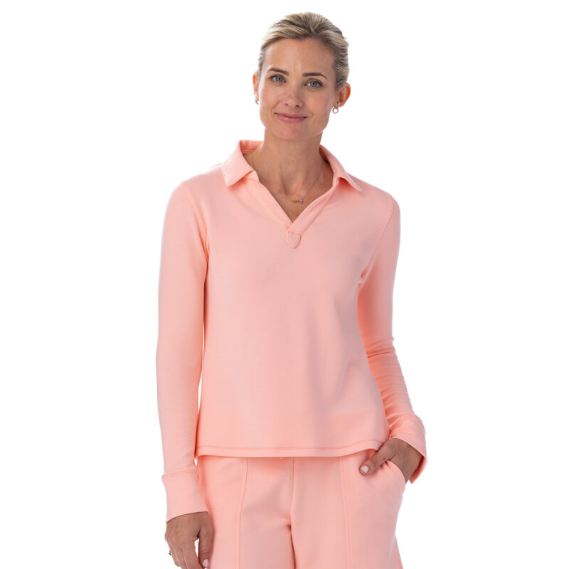 Bliss Knit Long Sleeve Polo Conch