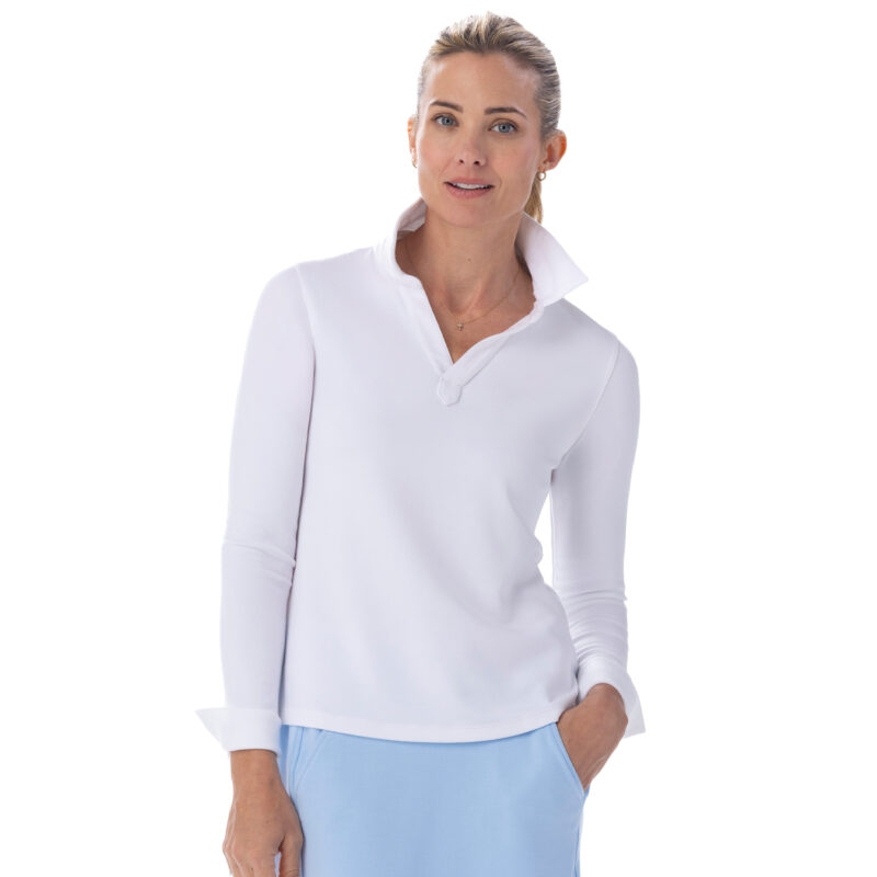 Bliss Knit Long Sleeve Polo Chalk