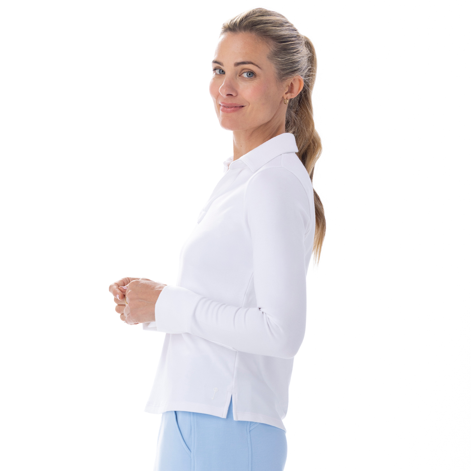 Bliss Knit Long Sleeve Polo Chalk - Image 4